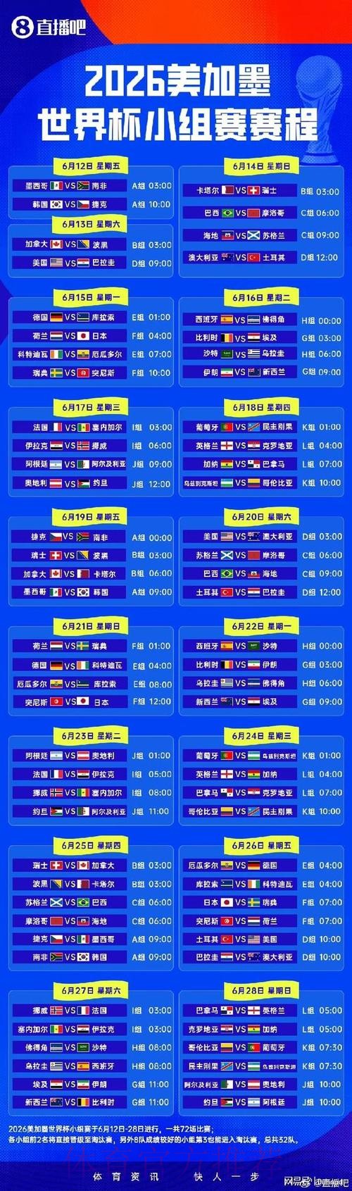 2026世界杯小组赛赛程完整版实时赛程怎么看