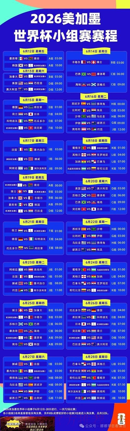 2026世界杯完整赛程高清版实时赛程在哪里看 2026世界杯完整赛程高清版实时赛程在哪里看
